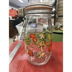 Vintage Arc France Spice of Life Glass Canister Jar 1.5 L Mushrooms Artichoke
